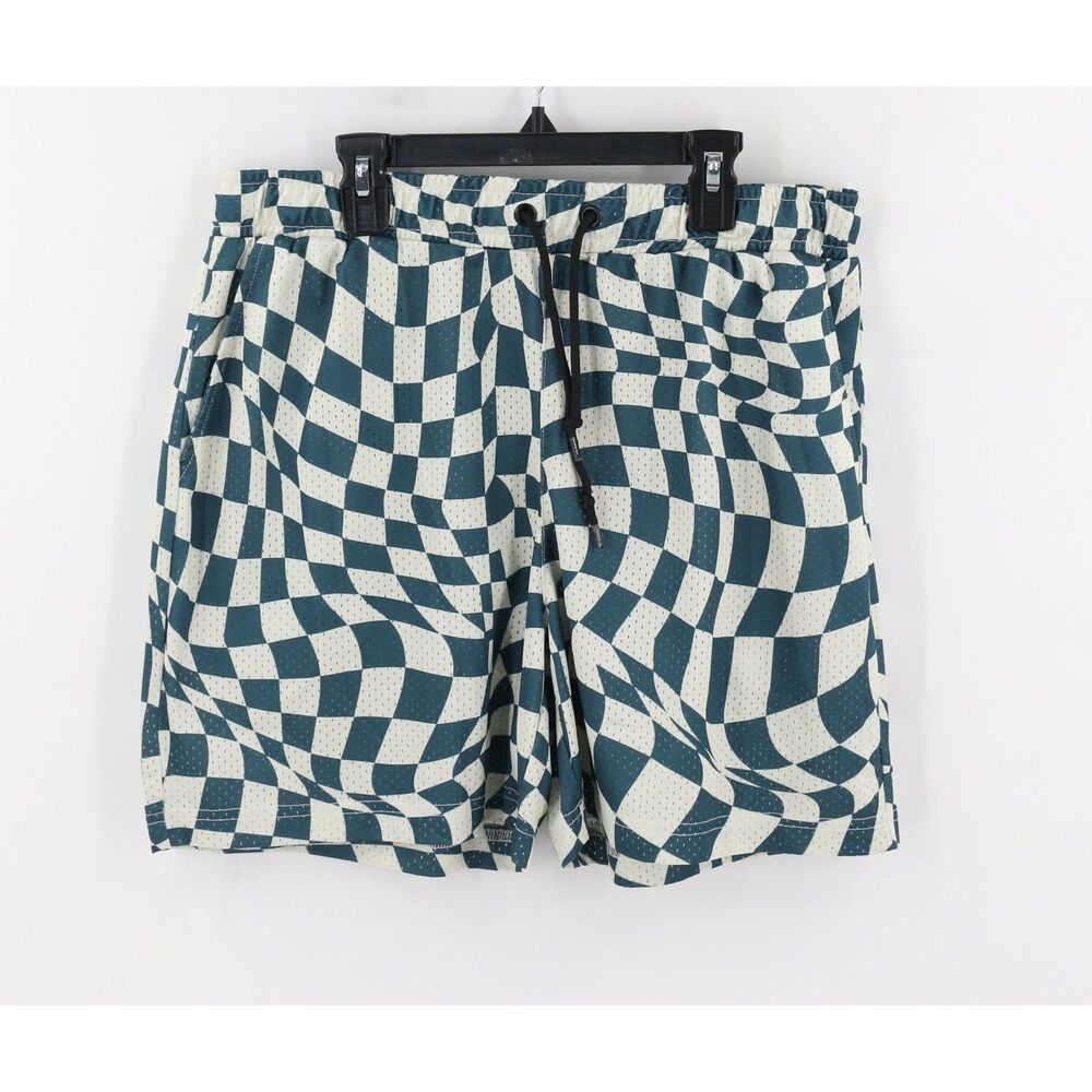 Negative Space Mens Warped Checkerboard Mesh Athletic Shorts Size Large
